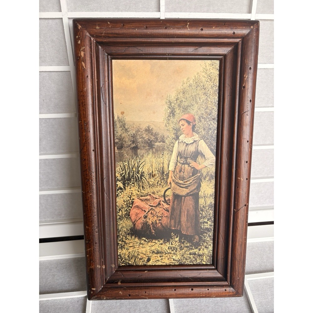 Vintage 70's Moody Chic Cottagecore Framed Folk Art Rustic Warm‎ Peasant Dark